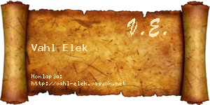 Vahl Elek névjegykártya